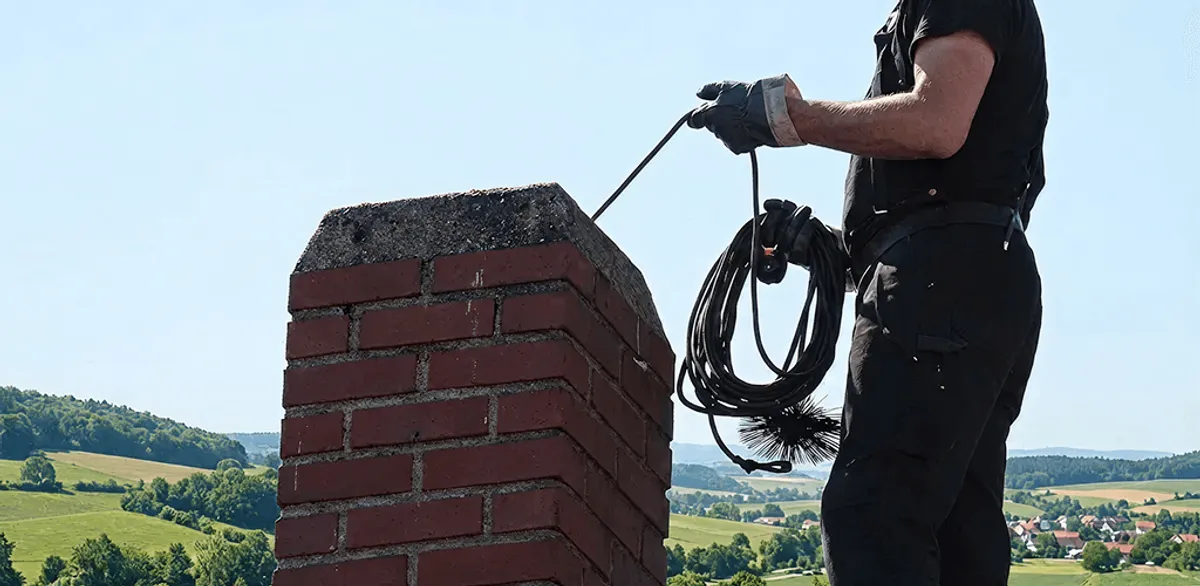 Chimney sweep inspecting and cleaning a rooftop chimney in Jacksonville, FL
