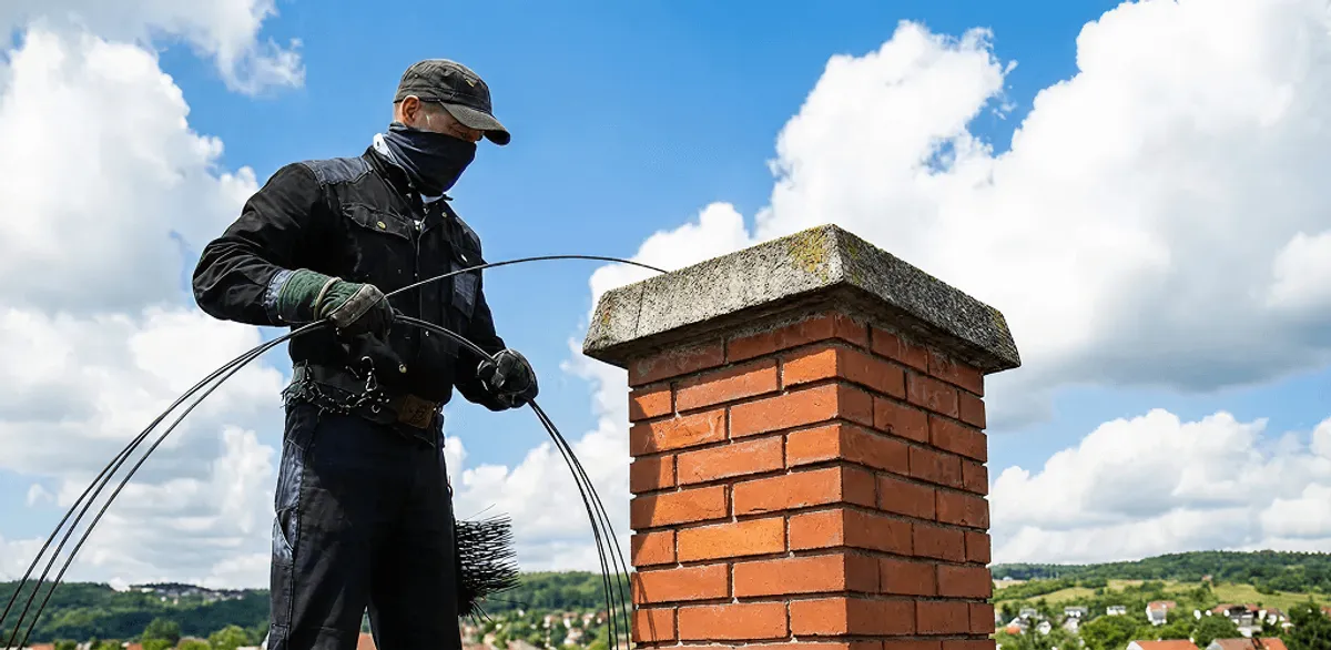 Chimney sweep cleaning a brick chimney with professional tools in Jacksonville, FL