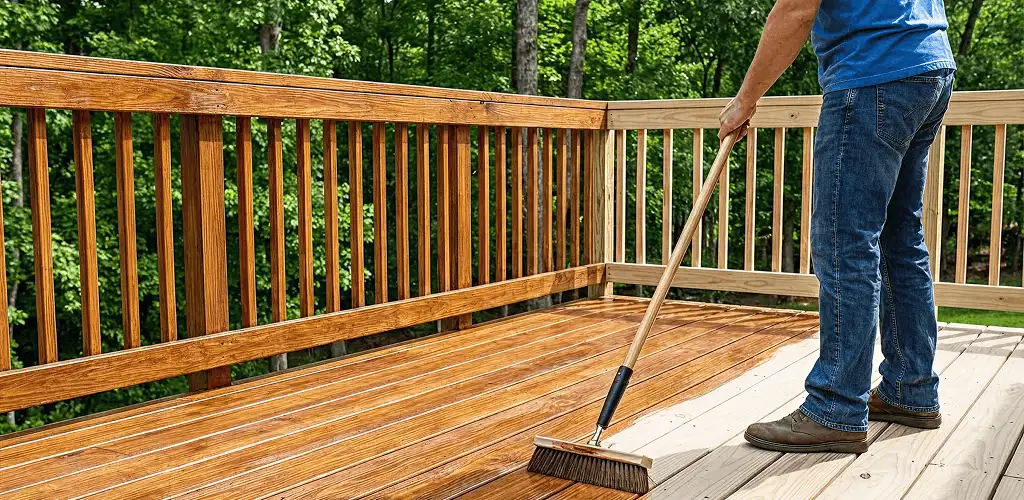 Deck staining and sealing application on a wood deck in Jacksonville, FL