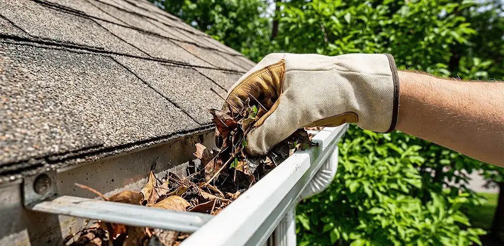 Gutter cleaning removing leaves and debris from roof gutters in Jacksonville, FL