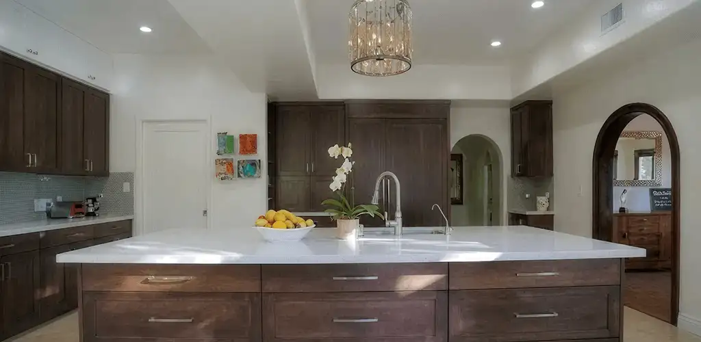 Cabinet refacing project with updated kitchen cabinets and island in Jacksonville, FL
