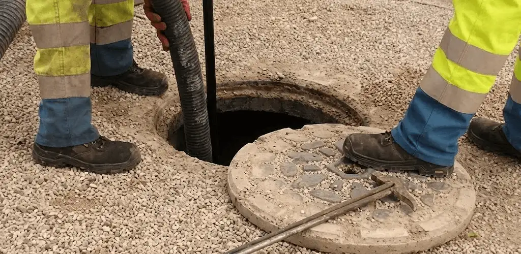 Drain cleaning crew clearing a sewer access point with professional equipment in Jacksonville, FL